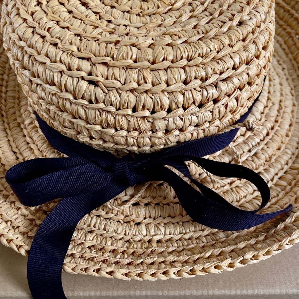 KAMINSKI Hat Raffia With Box NWOT Black Bow Preppy Nautical - Picture 8 of 8